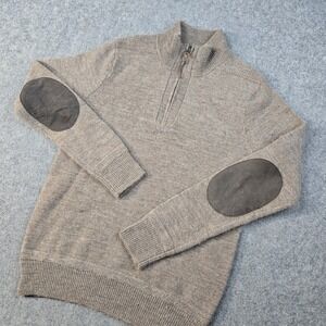 J‎ Crew Sweatshirt Mens Small Beige 100% Merino Wool 1/4 Zip Elbow Patch Preppy